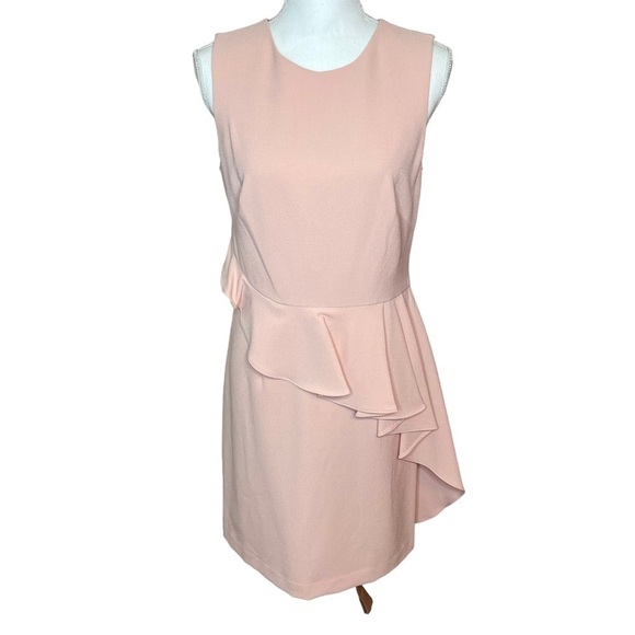 Vince Camuto Blush Pink Sleeveless Sheath Dress with Asymmetrical Ruffle Sz 10 - Picture 1 of 9